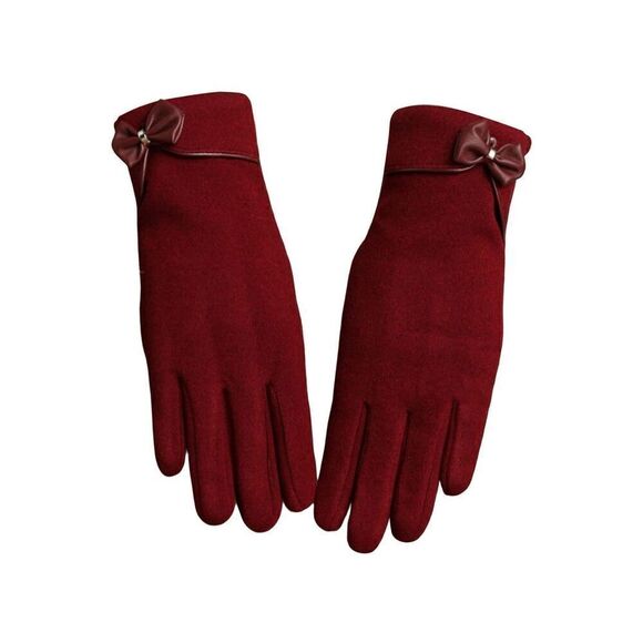 Burgundy Bow Gloves - Picture 2 of 6